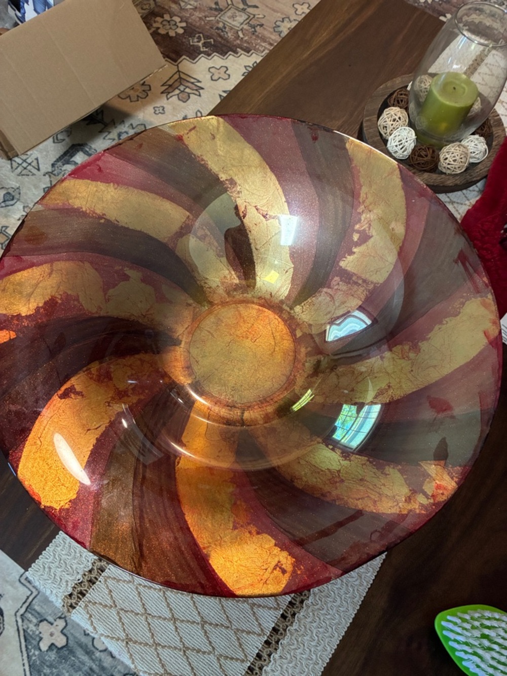 Decorative Glass Art Bowl in Red and Gold